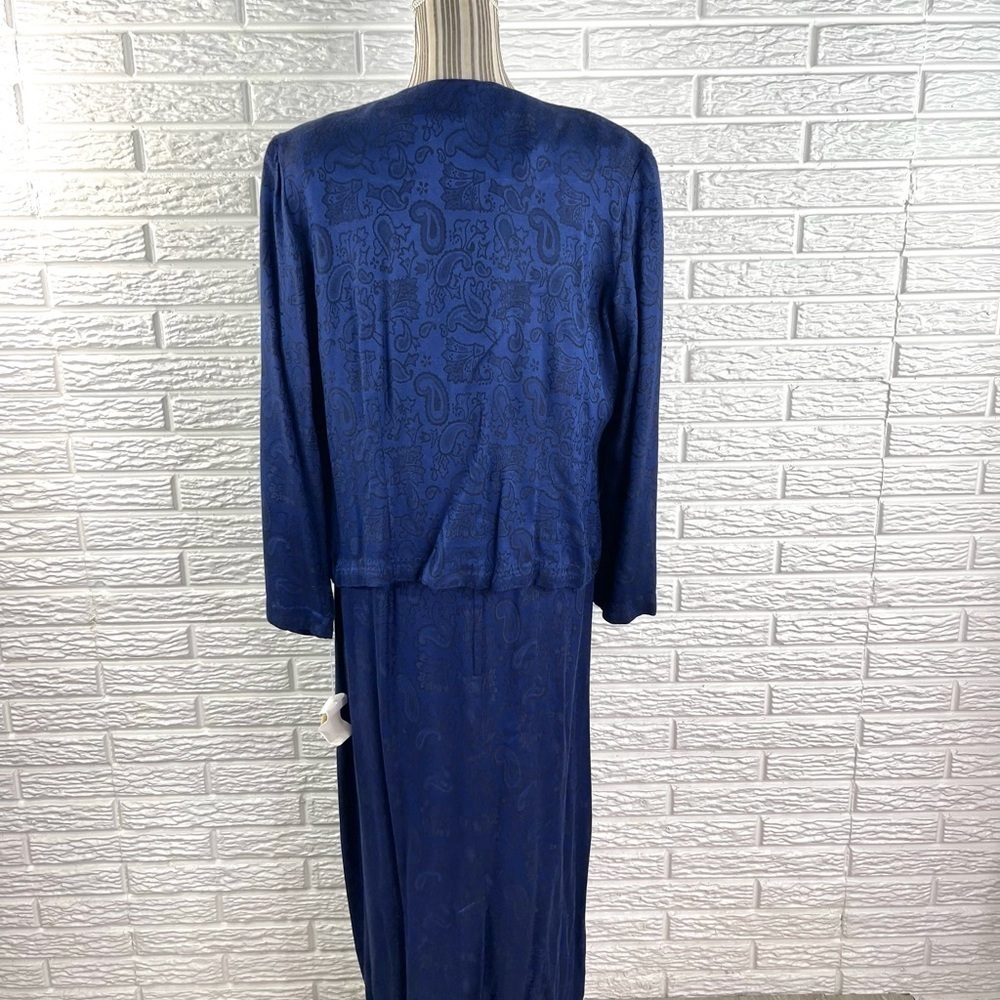 Vtg Sarah Elizabeth Royal Blue & Black Embroidered Beaded Dress Jacket Set Sz 12 - Picture 7 of 9